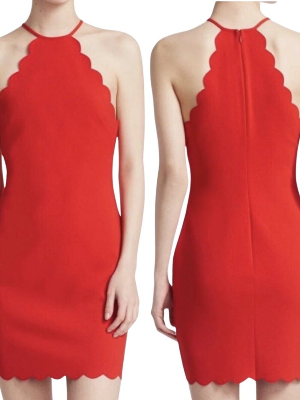 Likely Everly Scalloped Halter Mini Dress Women's 6 Red Cocktail Bodycon NWT